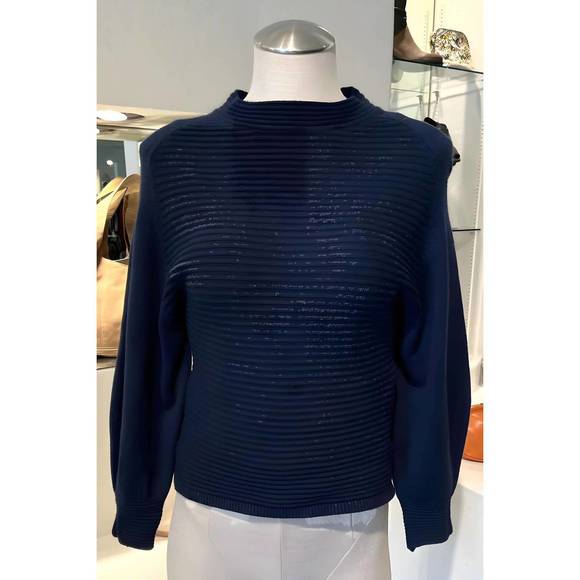 NEW JESSIE LIU diagonal mock neck sweater in oceano - Picture 1 of 1